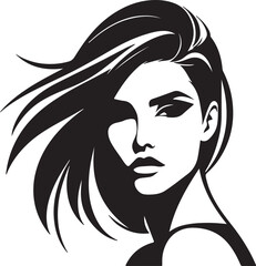 Elegant Abstract Female Silhouette Vector with Flowing Hair on White Background