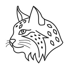 Minimalist outline illustration of a lynx profile featuring distinctive ear tufts and facial markings