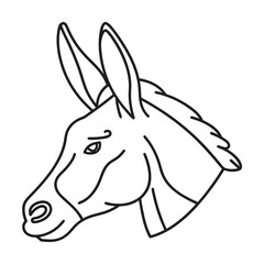 Minimalist black and white line art illustration of a donkey head profile view