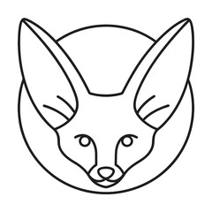 Minimalist line art fennec fox portrait vector illustration with large ears encased in a circle shape