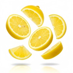 Obraz premium Floating Lemon Slices, White Background