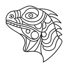 Geometric iguana head in minimalist line art style decorative reptile illustration