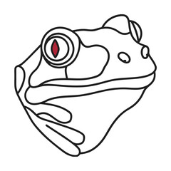 Minimalist frog outline illustration with red eye detail isolated on white background