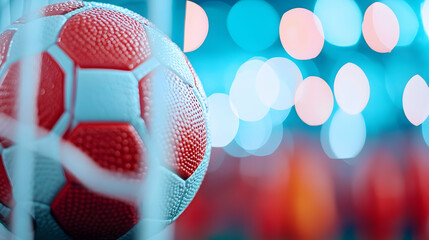 Red And White Handball In Net Close Up