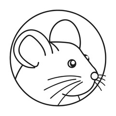 Minimalist outline drawing of a mouse head in a circle simplistic black and white design