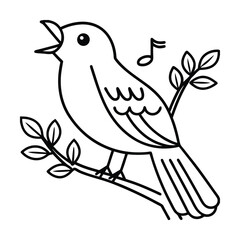 Singing bird on branch line art illustration simple graphic design cute birdie nature illustration