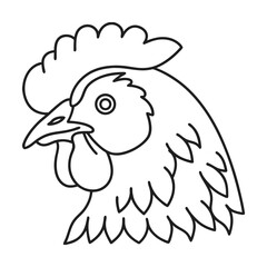 Simple line art illustration of a rooster head isolated on white for graphic design projects