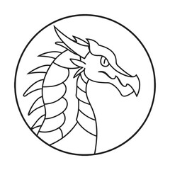 Dragon head outline in circle frame minimalist vector illustration logo design simple and clean