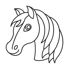 Horse head outline drawing black and white simple line art animal illustration isolated on white background