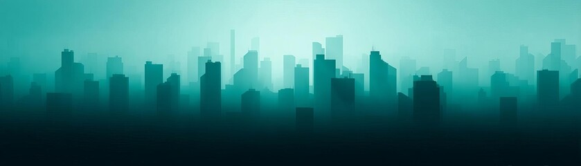 Fototapeta premium Silhouette of a city skyline in turquoise hues during twilight hours.