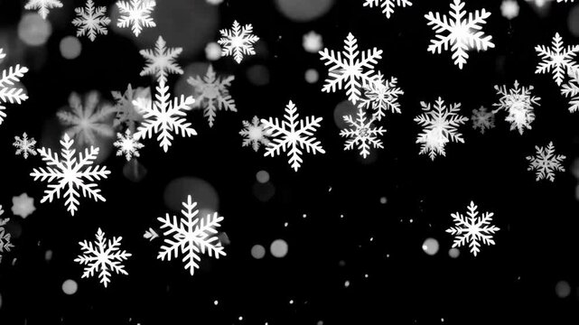 White snowflakes with falling snow animated overlay, transparent 4K video, alpha channel, ProRes 4444