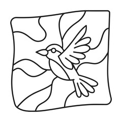 Minimalist line art of flying bird in a square frame nature inspired design