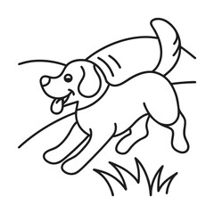 Outline illustration of happy dog running outdoors in a field with tongue out vector