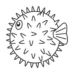 Cute pufferfish line art illustration with spikes ideal for childrens coloring books and educational resources