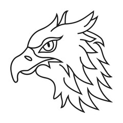 Minimalist line art illustration of griffin head profile mythical creature design emblem concept