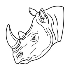 Detailed outline drawing of a rhinoceros head in a minimalist style perfect for coloring books