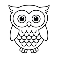 Cute minimalist owl illustration black and white outline for coloring books or educational resources simple cartoon design