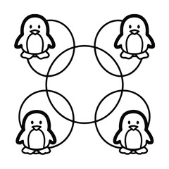 Cute penguin outline with intersecting circles whimsical and simple vector design for childrens projects