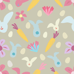 seamless pattern with rabbits and flowers