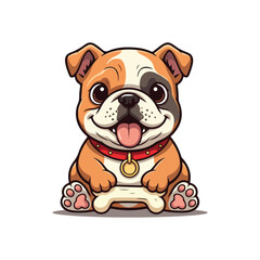 Cute bull Dog Eating Bone Cartoon Vector Icon Illustration. Animal Nature Icon Concept Isolated Flat