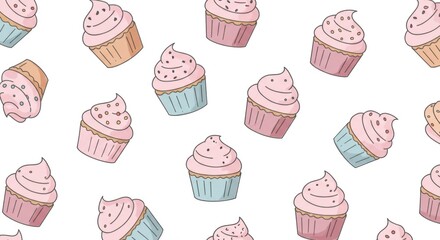 Repeating Pattern of Pastel Doodle Cupcakes