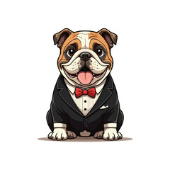 Cute bull Dog Eating Bone Cartoon Vector Icon Illustration. Animal Nature Icon Concept Isolated Flat