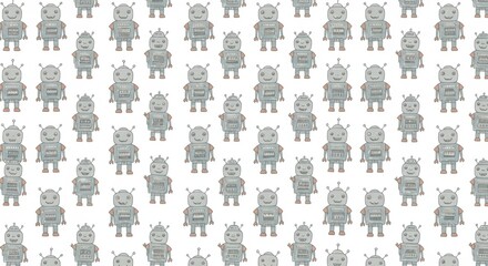 Fototapeta premium Repeating Pattern of Small Hand-Drawn Robots