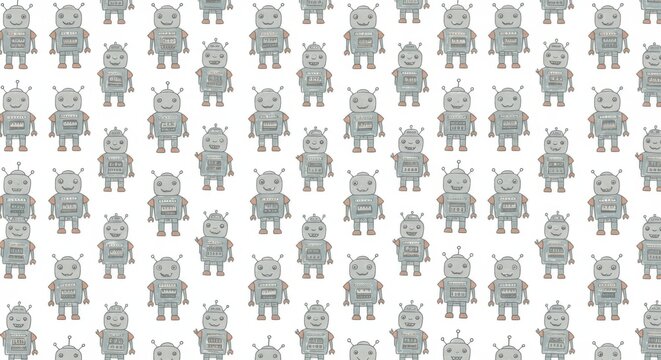 Repeating Pattern of Small Hand-Drawn Robots