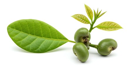 Cashew nuts leaves white background. Brazilian food