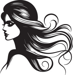 Elegant Abstract Female Silhouette Vector with Flowing Hair on White Background