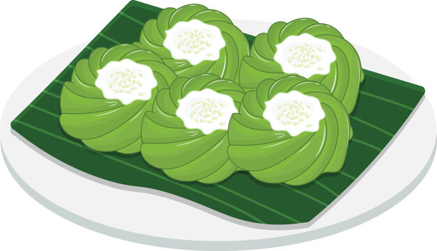 kuih kaswi, kosui also known as kuih lompang traditional Malaysian cake vector illustration