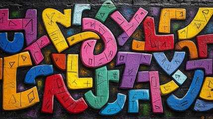 Colorful abstract letters form an artistic expression against dark background