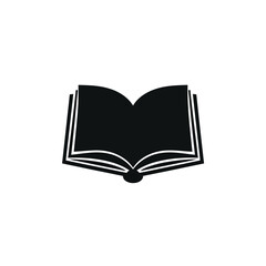 Vector logo a centrally positioned, solid black open book silhouette icon against a white background. The design uses geometric shapes and clean lines for balance, symmetry and visual clarity