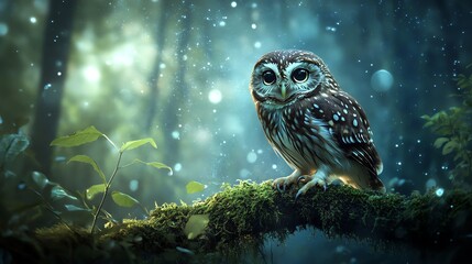 Enchanted forest mystical scene blue green nature fantasy background digital art