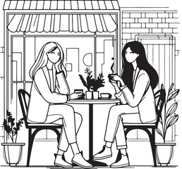 Elegant Abstract Female Silhouette Vector with Best friend in   White Background