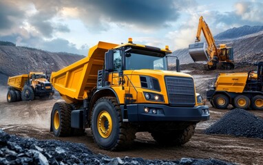 Obraz premium Powerful Mining Trucks and Excavators in Action