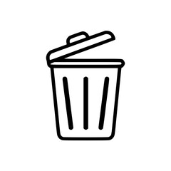 Outline icon of a trash can with an open lid on a transparent background  