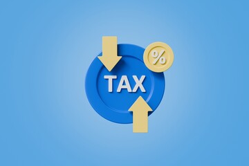3d Tax rating deduction form and arrow up icon. Income tax, VAT and property taxes concept. Online tax rate documents. Increase global international taxes document business finance economy. 3d render.