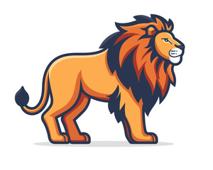 Cartoon lion sitting on white background. Vector illustration in flat style.