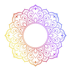 Color decorative panel with circular pattern in form of mandala with flower for decoration or print. Decorative ornament in ethnic oriental style. Rainbow design on white background.