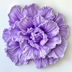 Whimsical violet furry flower with exaggerated petals, cartoonish soft sculpture, white backdrop 