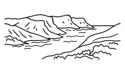 Fototapeta premium Faroe Islands, showcasing lush landscapes and dramatic cliffs, a popular tourist destination line art flat vector illustration