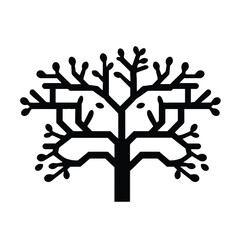 Vector logo black silhouette tree, simple geometric branches, perfectly centered on white. Minimalist style. Balanced, symmetrical design for natural branding