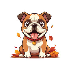 Cute bull Dog Eating Bone Cartoon Vector Icon Illustration. Animal Nature Icon Concept Isolated Flat
