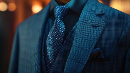 Elegant mens teal suit close up