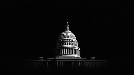 Monochrome image of the united states capitol building against a dark background with reflection effect