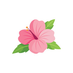 Fototapeta premium Pink hibiscus flower flat vector illustration on white background