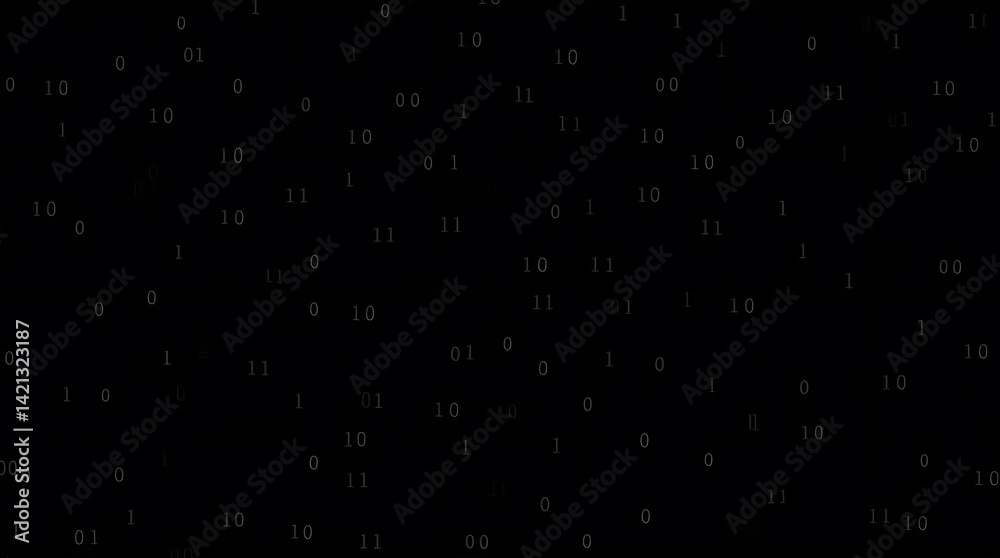 Wall mural abstract binary code rain on dark background. digital data stream, technology concept. best for tech