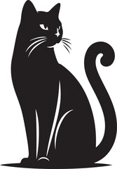 Cute Black Cat Silhouette Vector – Front Facing, Curled Tail, Isolated Design