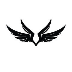 White background, centered black silhouette wings logo. Geometric shapes, clean lines, vector style, conveying balance, symmetry, and a minimal aviation or freedom concept